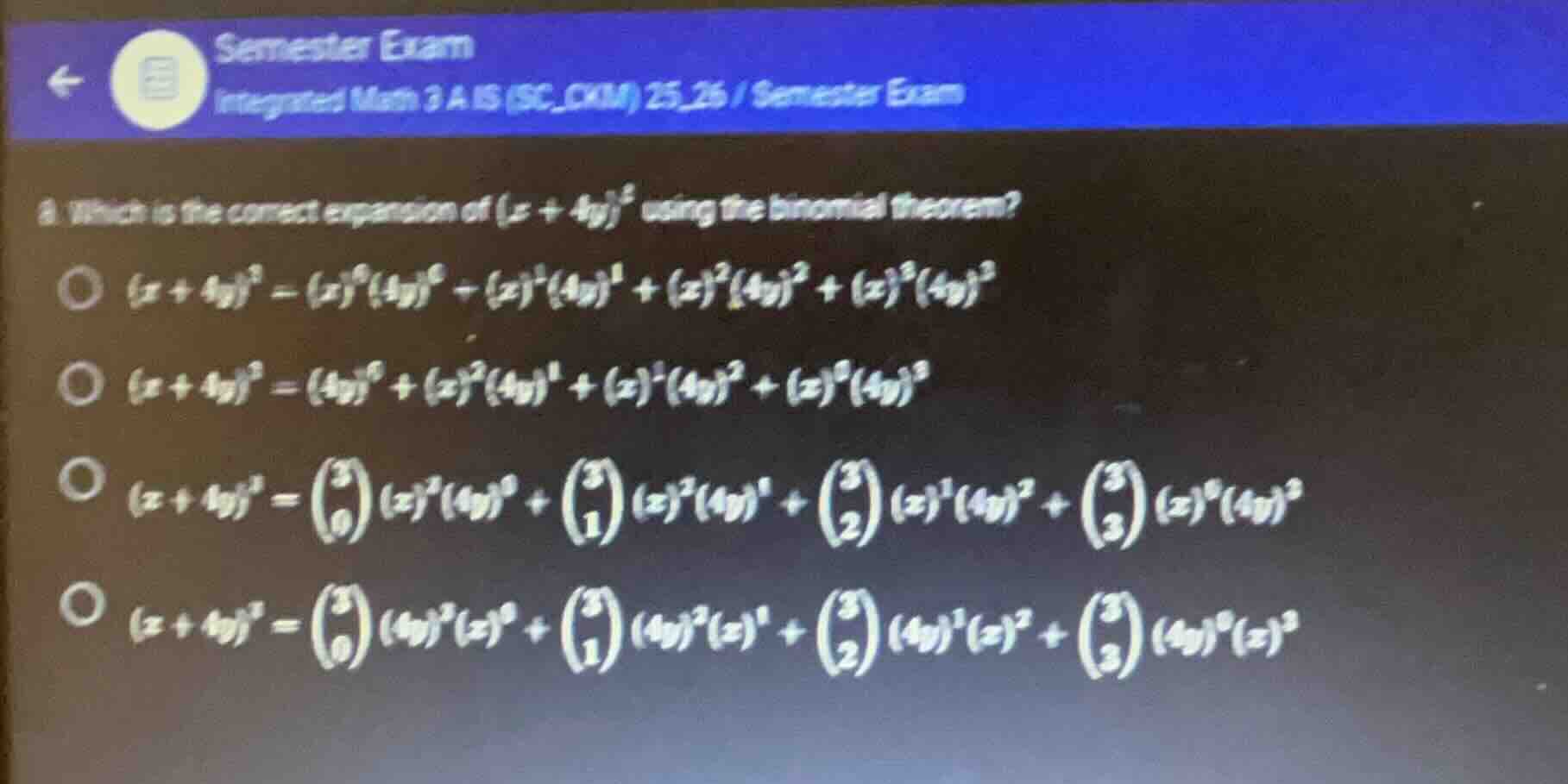 8. which is the correct expansion of \\((x + 4y)^3\\) using the binomia…