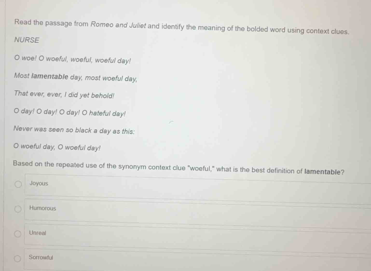 read the passage from romeo and juliet and identify the meaning of the …