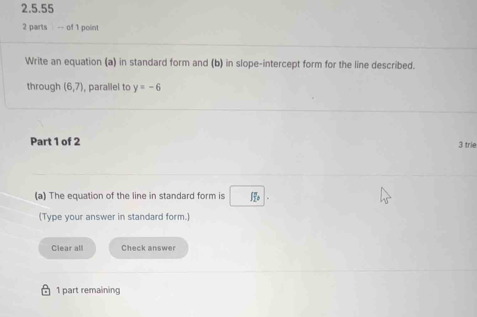 write an equation (a) in standard form and (b) in slope-intercept form …