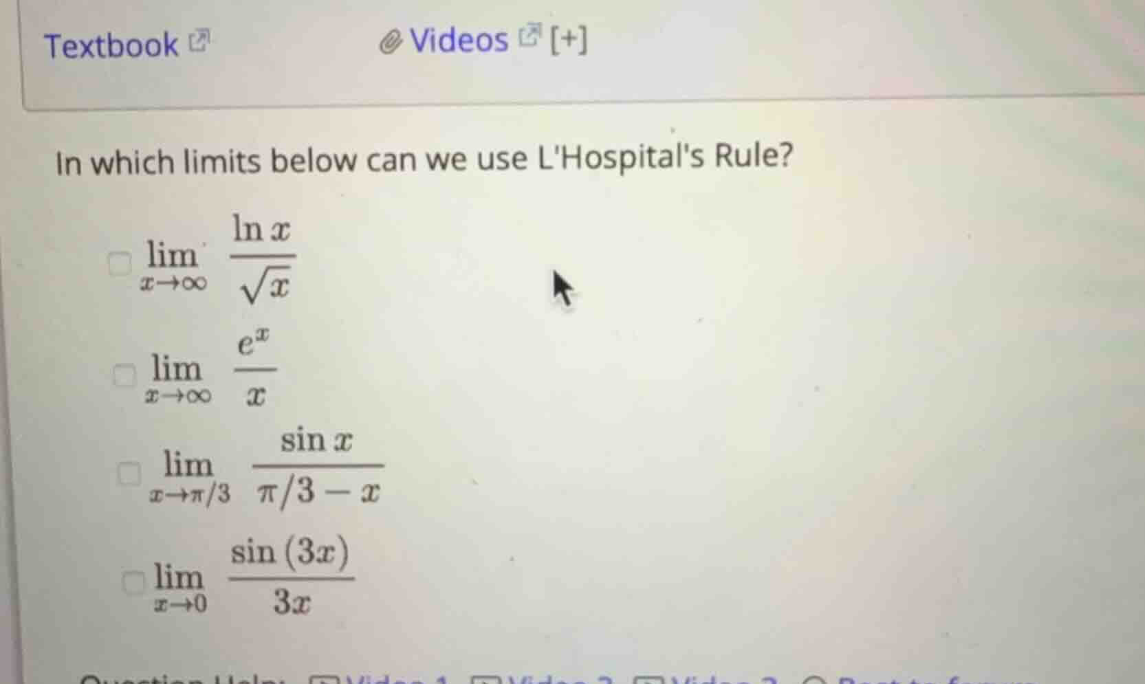 in which limits below can we use lhospitals rule? \\(\\lim_{x \\to \\in…