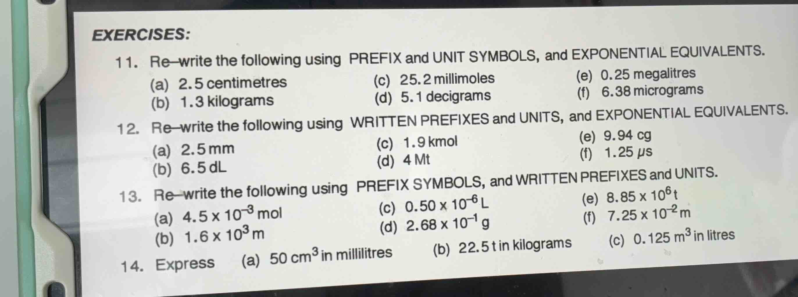 exercises: 11. re-write the following using prefix and unit symbols, an…