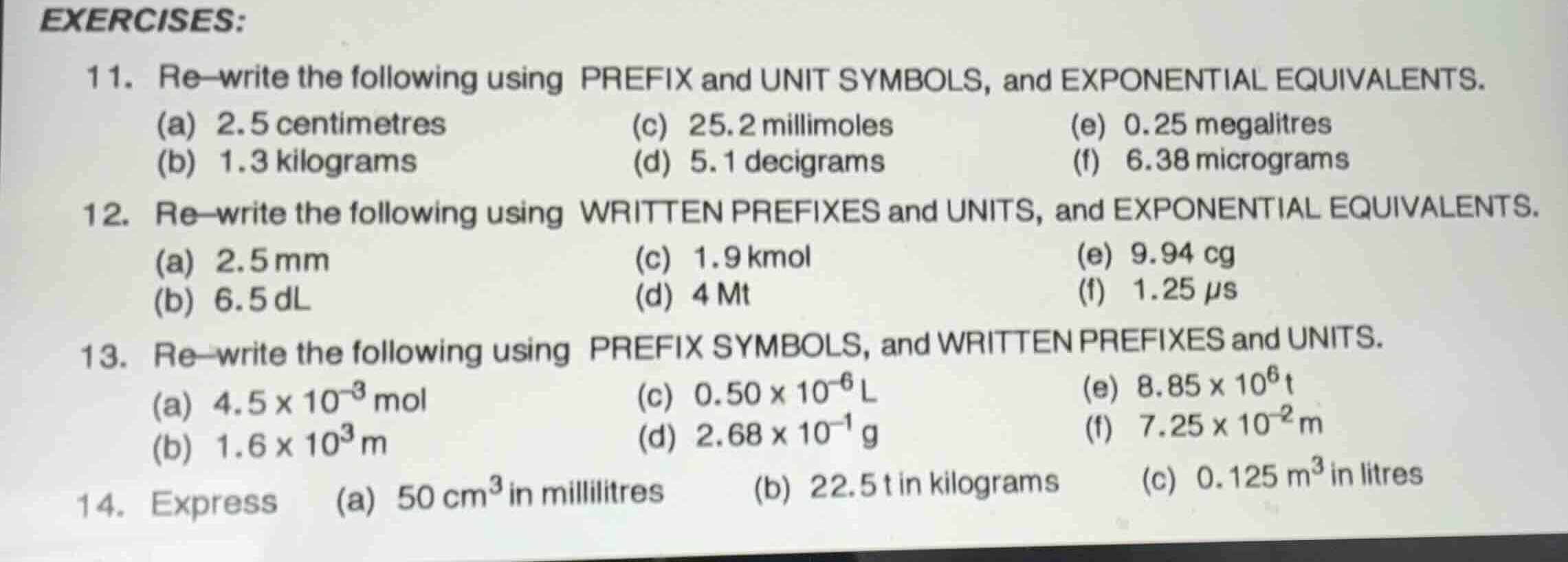 exercises: 11. re-write the following using prefix and unit symbols, an…