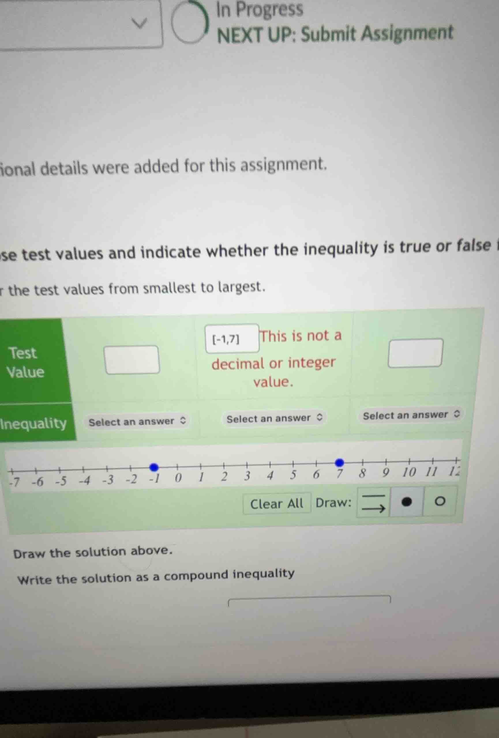 choose test values and indicate whether the inequality is true or false…