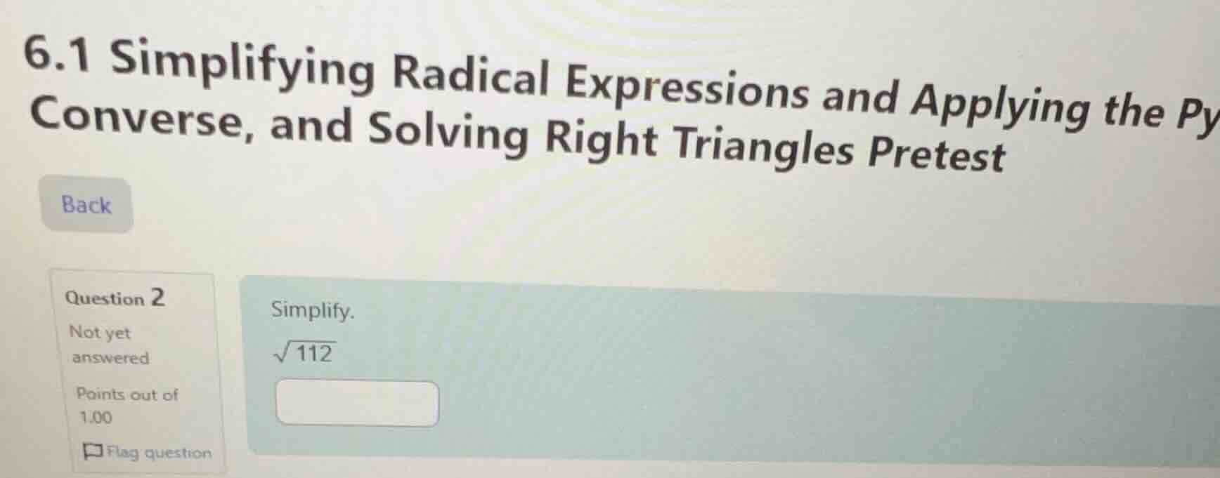 6.1 simplifying radical expressions and applying the pythagorean theore…