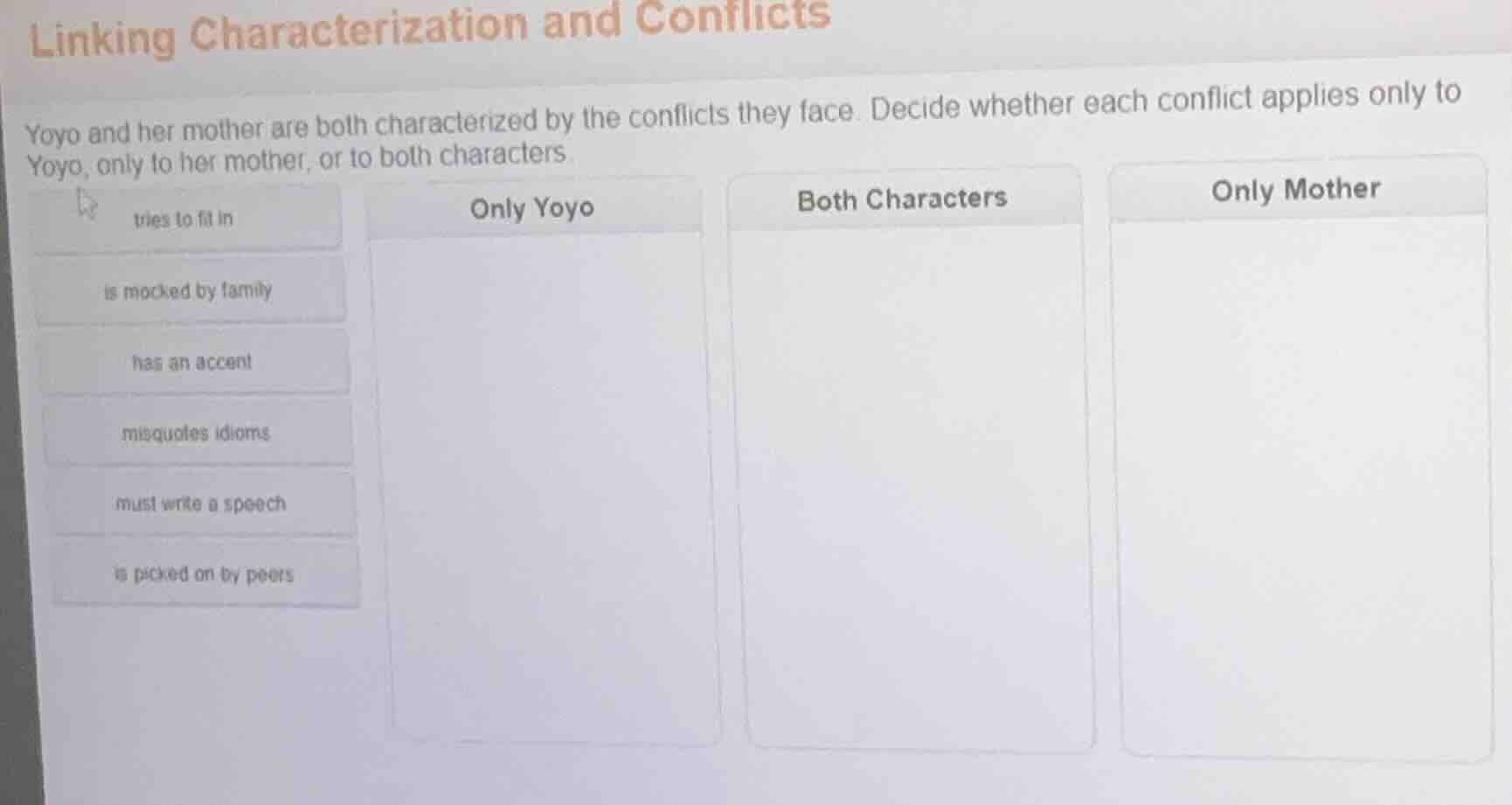 linking characterization and conflicts yoyo and her mother are both cha…