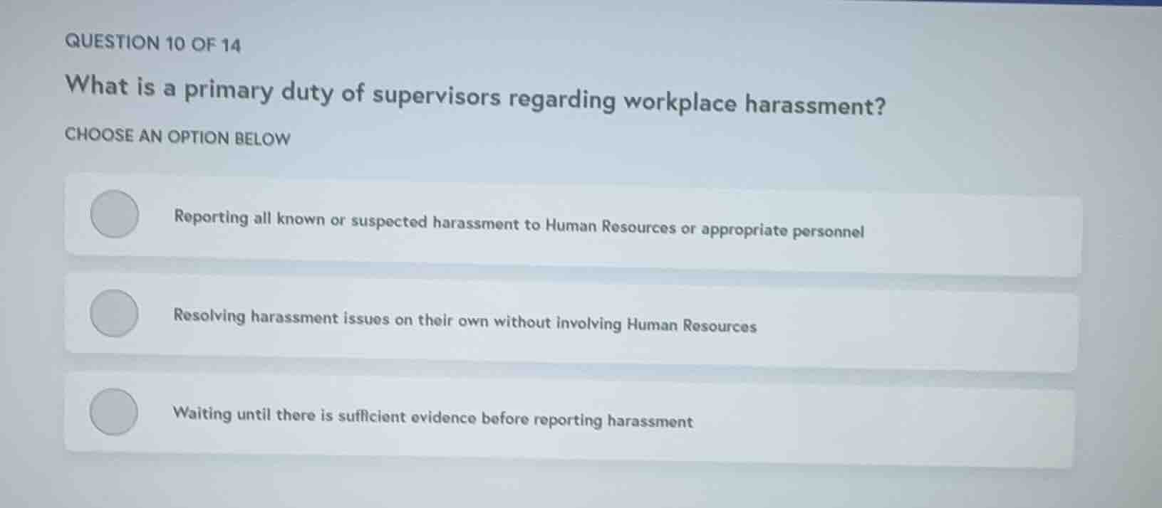 question 10 of 14 what is a primary duty of supervisors regarding workp…