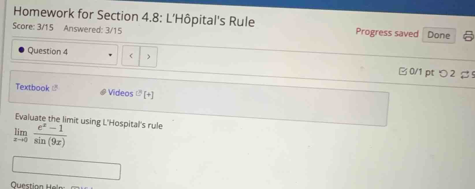 evaluate the limit using lhospitals rule \\\\lim_{x \\to 0} \\frac{e^x …