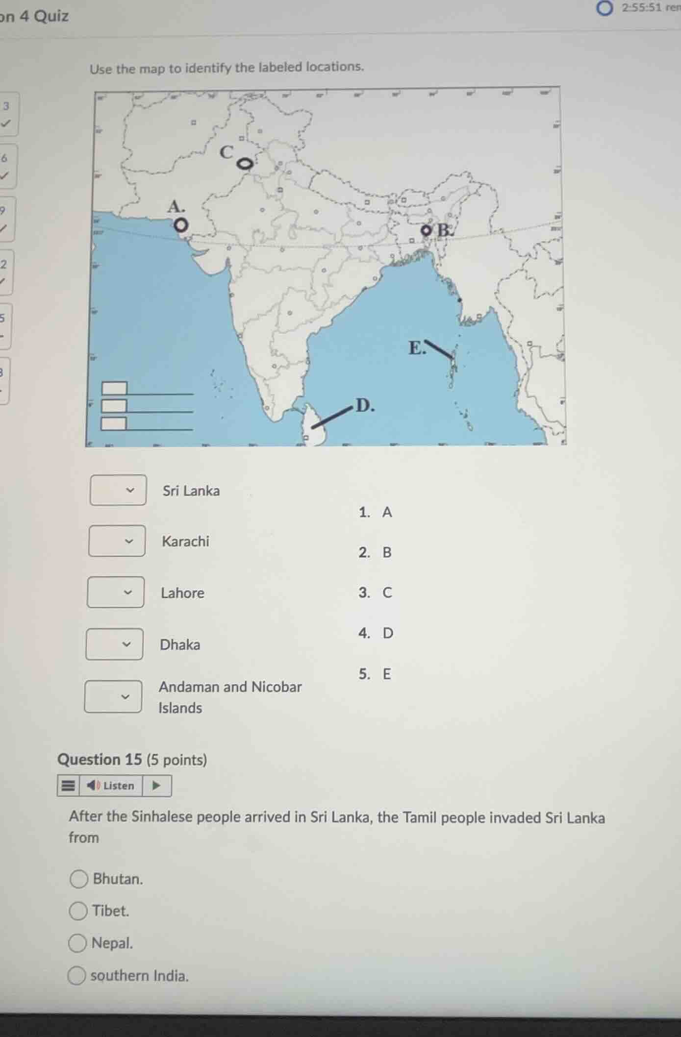 use the map to identify the labeled locations. sri lanka karachi lahore…