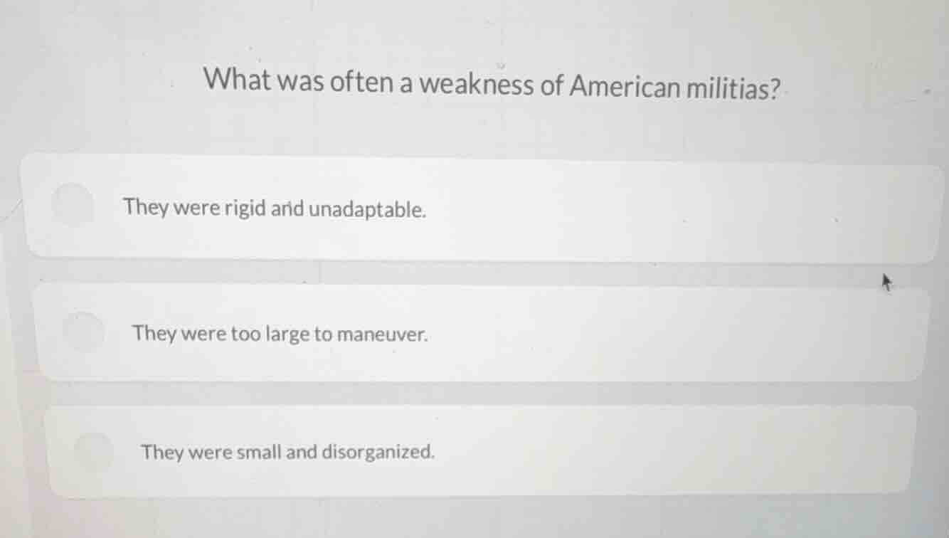 what was often a weakness of american militias? they were rigid and una…