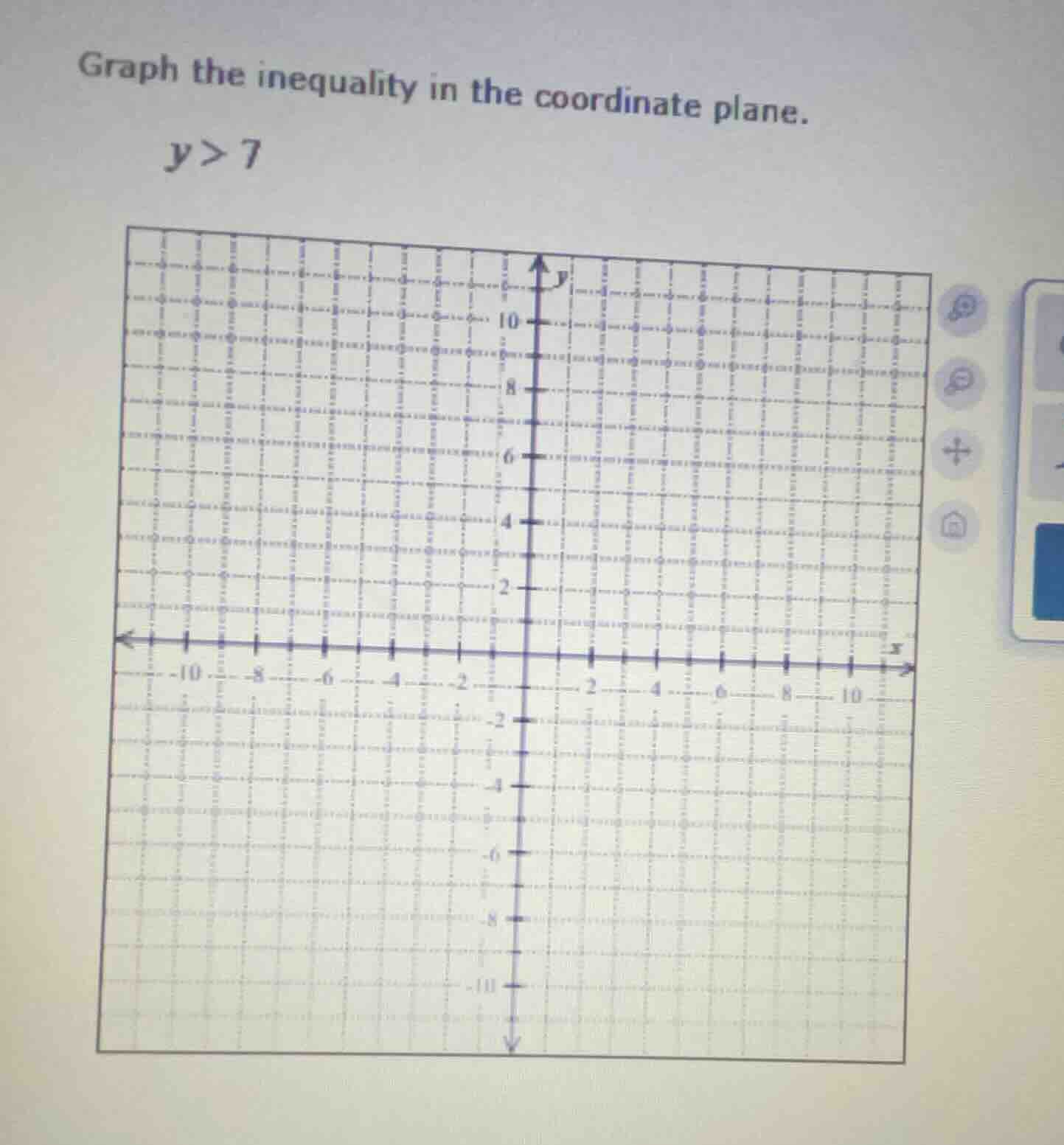 graph the inequality in the coordinate plane. (y > 7)