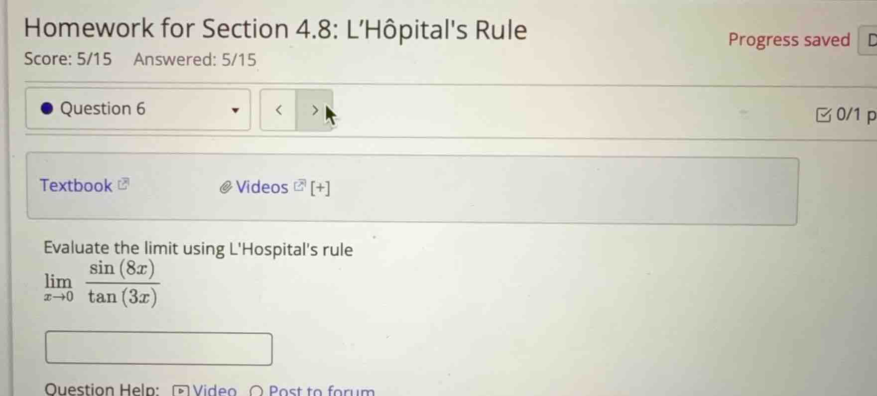 evaluate the limit using lhospitals rule \\\\lim_{x \\to 0} \\frac{\\si…