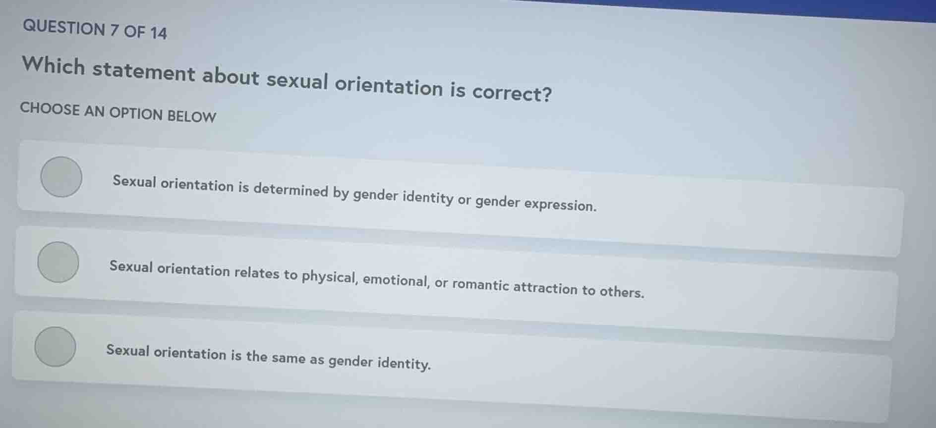 question 7 of 14 which statement about sexual orientation is correct? c…