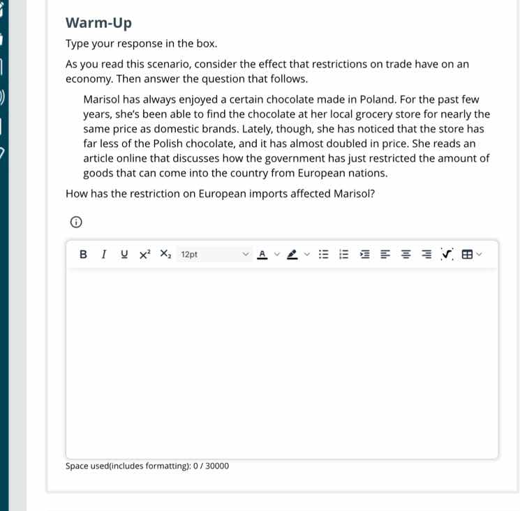 warm-up type your response in the box. as you read this scenario, consi…