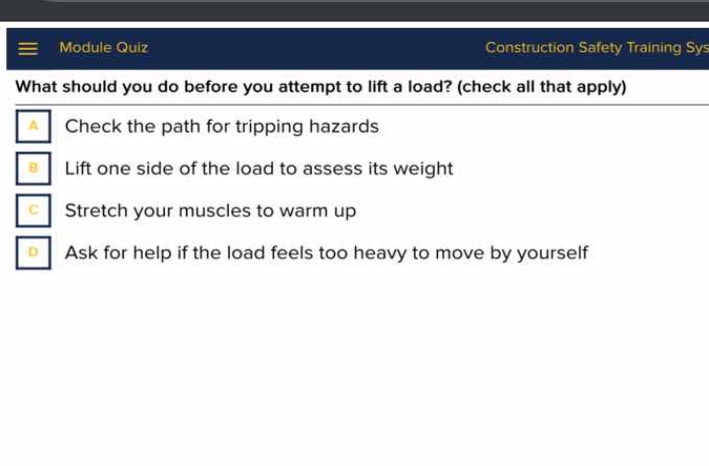 what should you do before you attempt to lift a load? (check all that a…