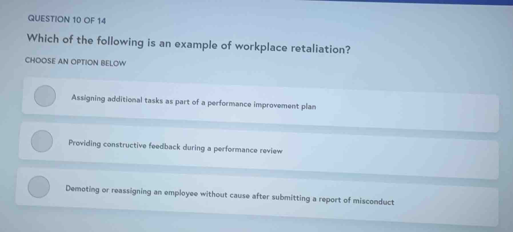 question 10 of 14 which of the following is an example of workplace ret…