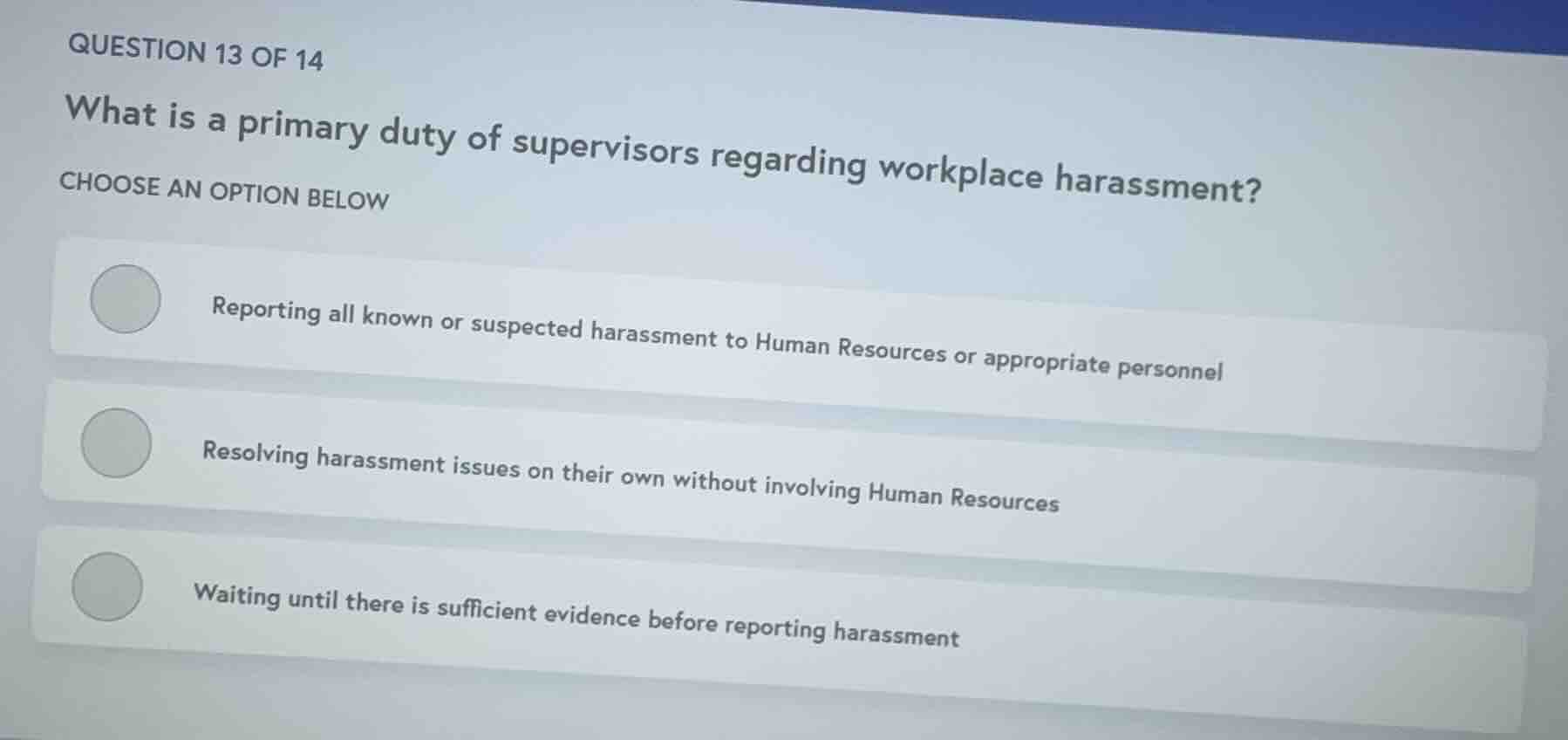 question 13 of 14 what is a primary duty of supervisors regarding workp…