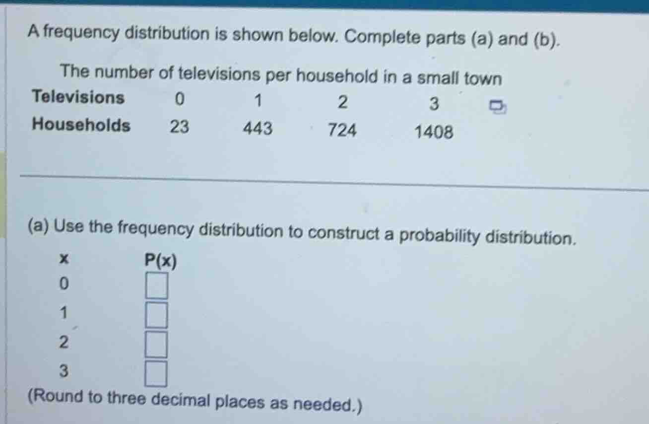 a frequency distribution is shown below. complete parts (a) and (b). th…