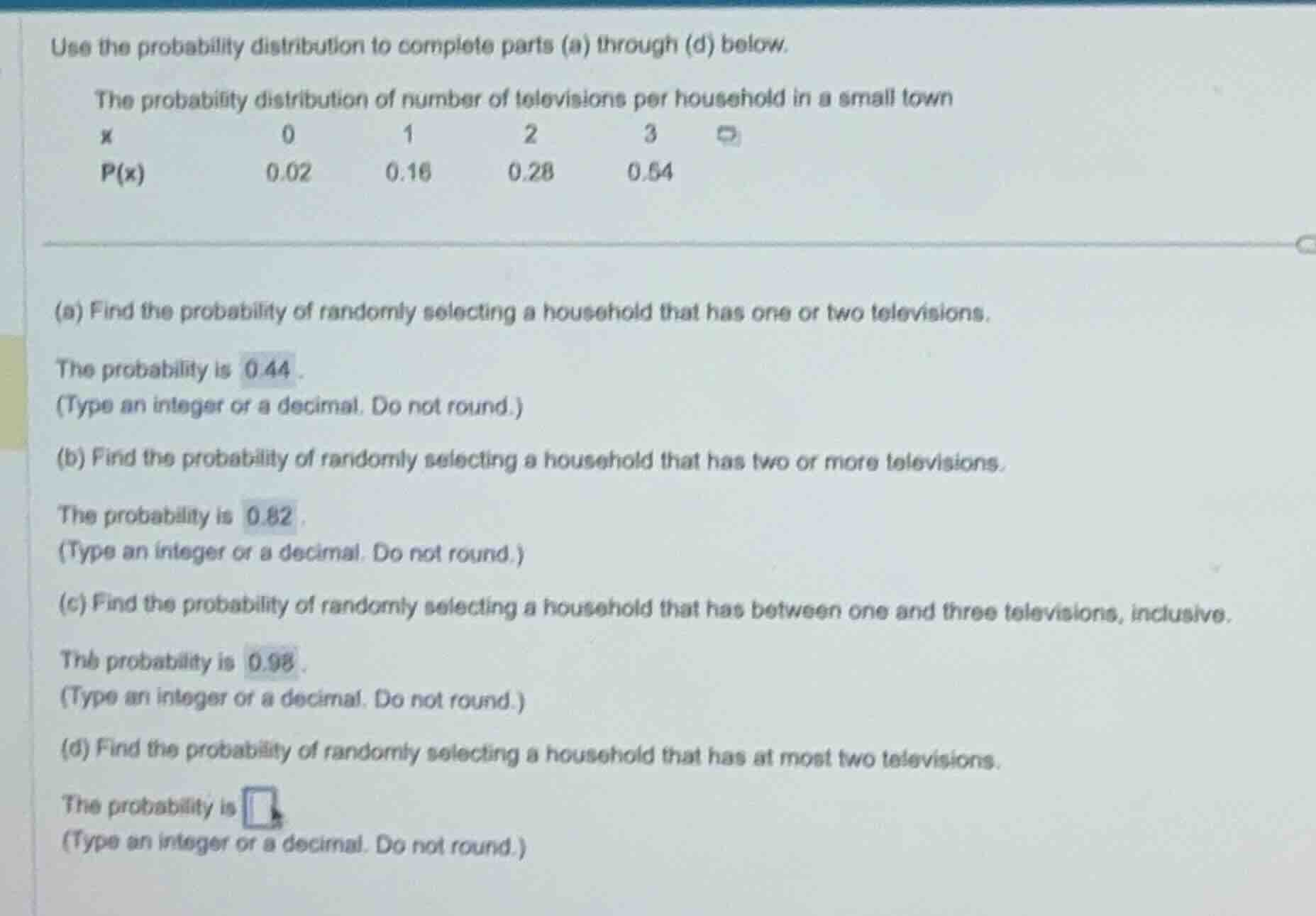 use the probability distribution to complete parts (a) through (d) belo…