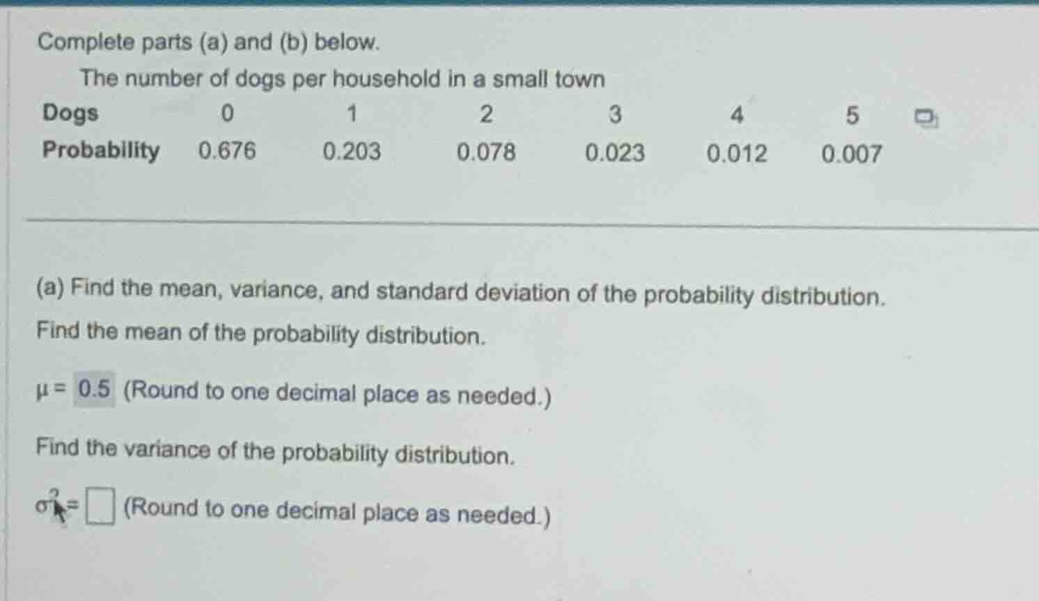 complete parts (a) and (b) below. the number of dogs per household in a…