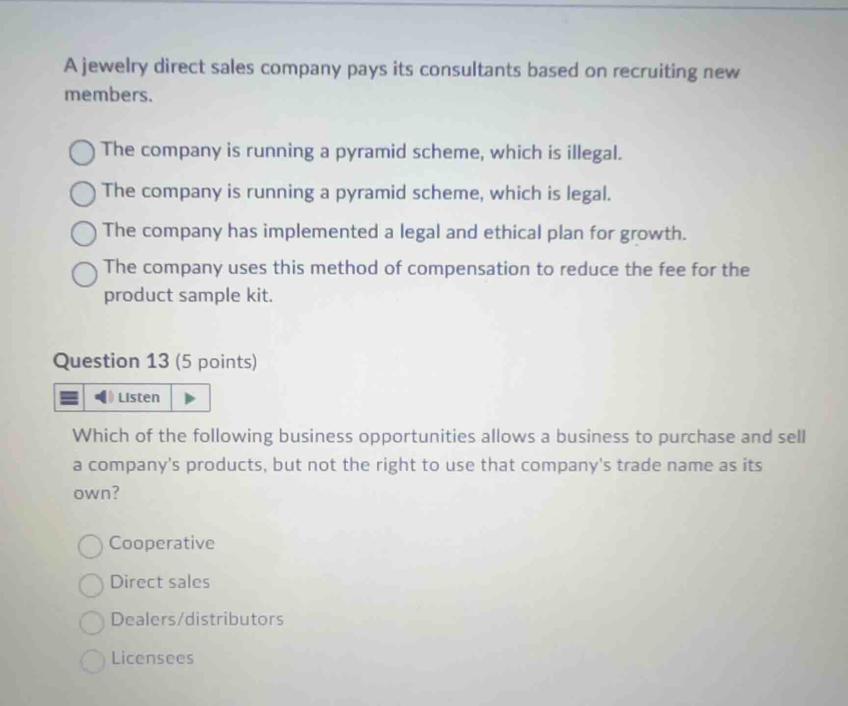 a jewelry direct sales company pays its consultants based on recruiting…