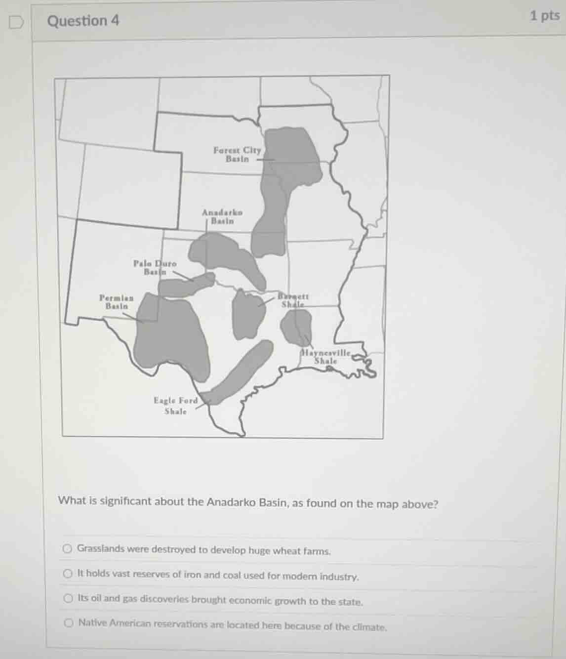 question 4 what is significant about the anadarko basin, as found on th…