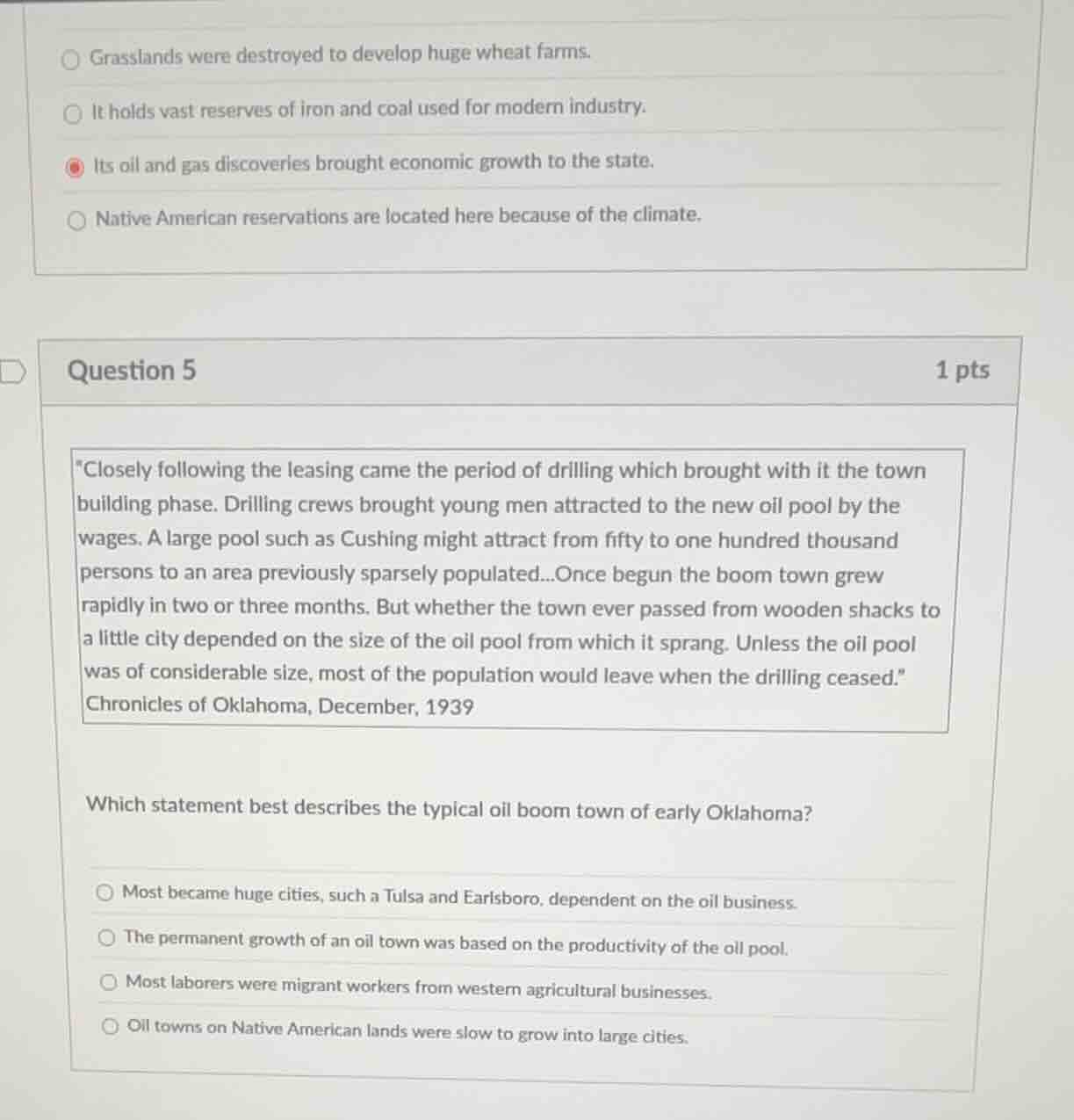 question 5 \closely following the leasing came the period of drilling w…