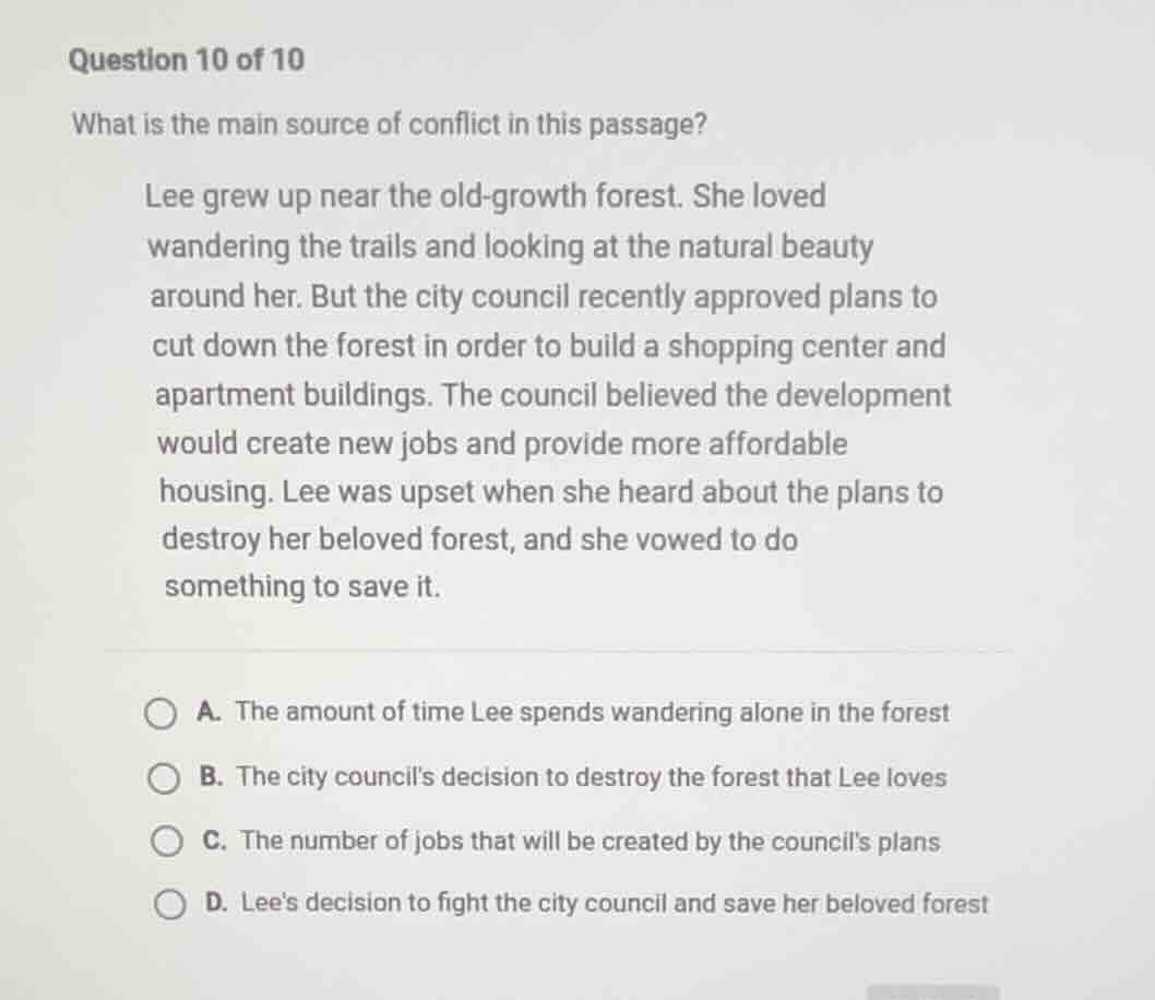 question 10 of 10 what is the main source of conflict in this passage? …