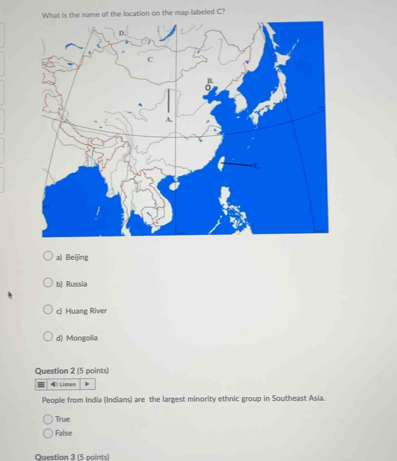 what is the name of the location on the map labeled c? a) beijing b) ru…