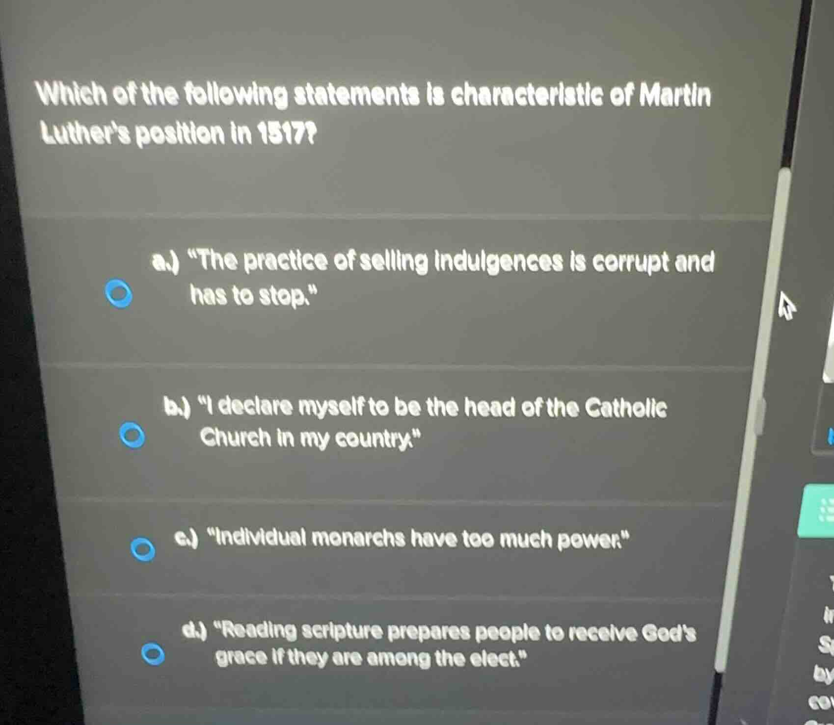 which of the following statements is characteristic of martin luthers p…