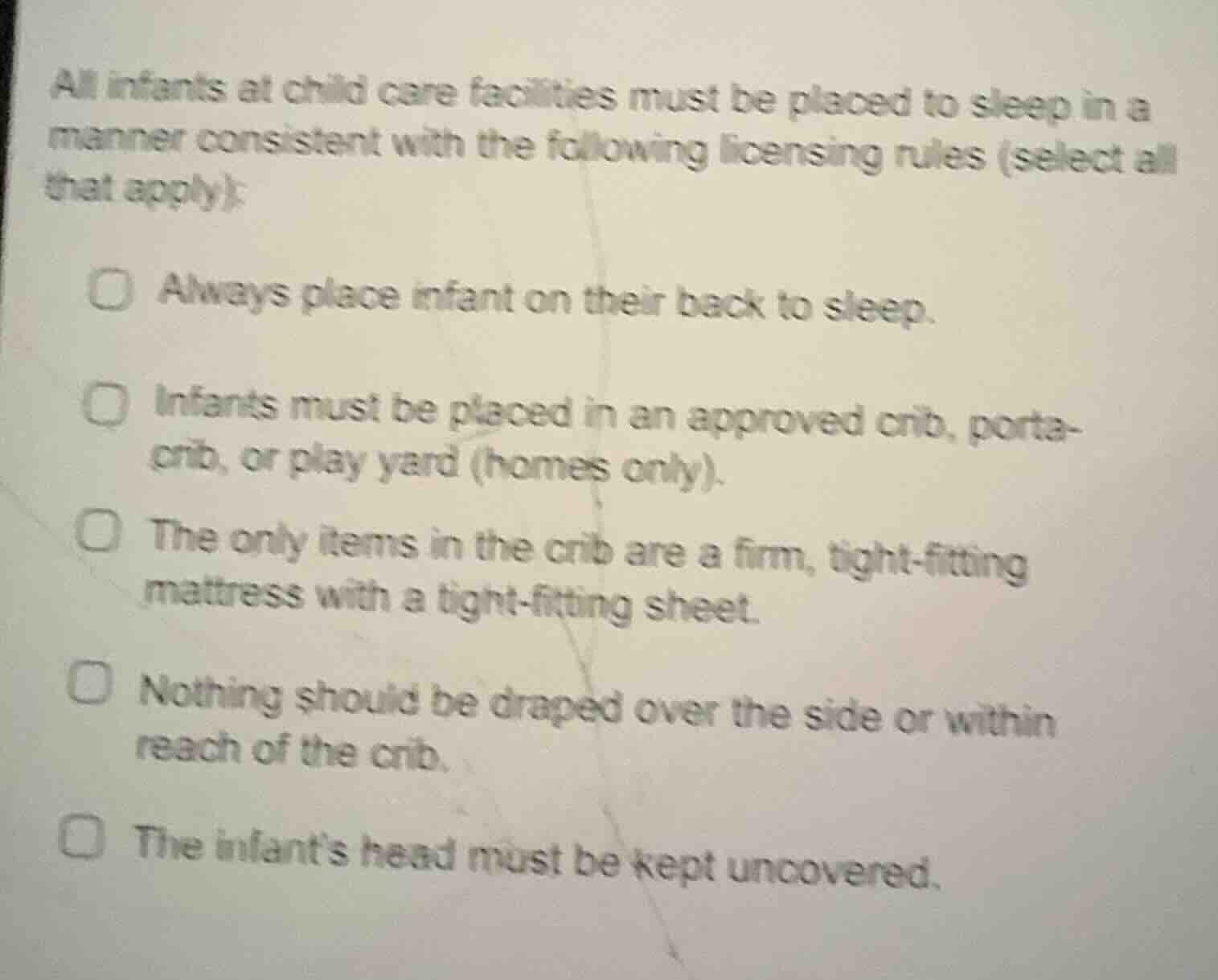 all infants at child care facilities must be placed to sleep in a manne…