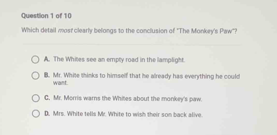 question 1 of 10 which detail most clearly belongs to the conclusion of…