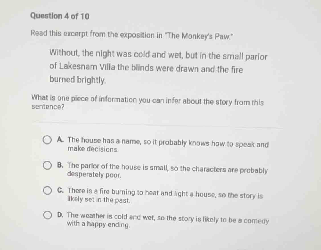 question 4 of 10 read this excerpt from the exposition in \the monkeys …