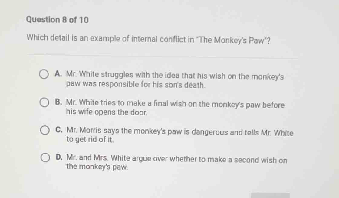 question 8 of 10 which detail is an example of internal conflict in \th…