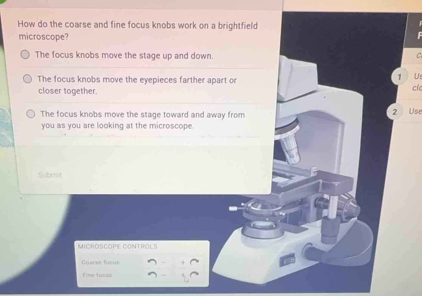 how do the coarse and fine focus knobs work on a brightfield microscope…