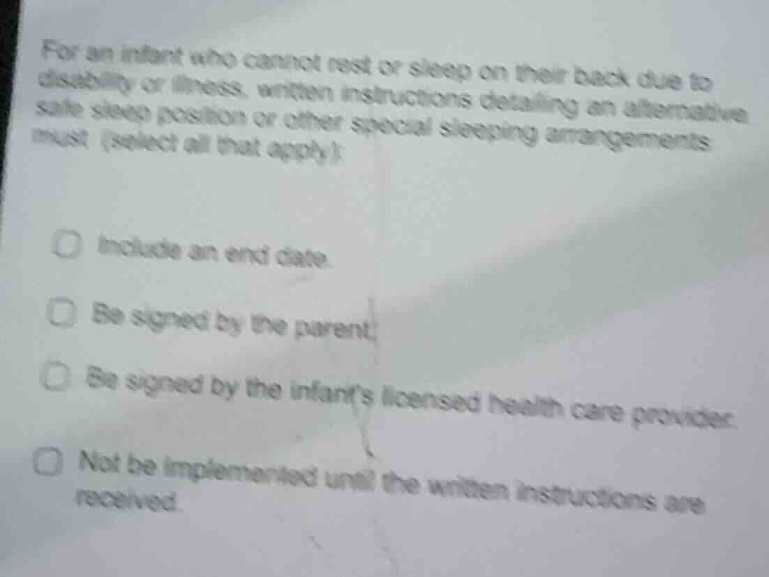 for an infant who cannot rest or sleep on their back due to disability …