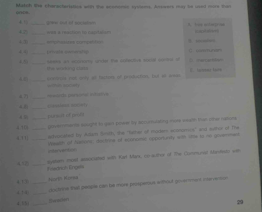 match the characteristics with the economic systems. answers may be use…