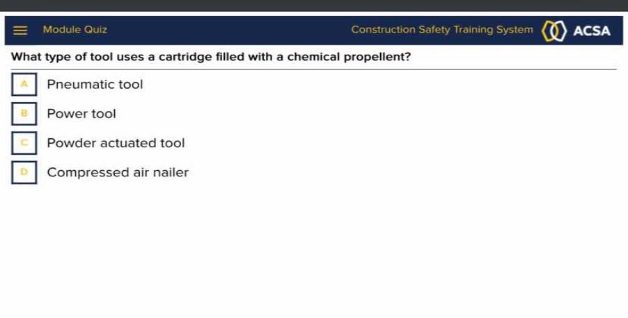 what type of tool uses a cartridge filled with a chemical propellent? a…