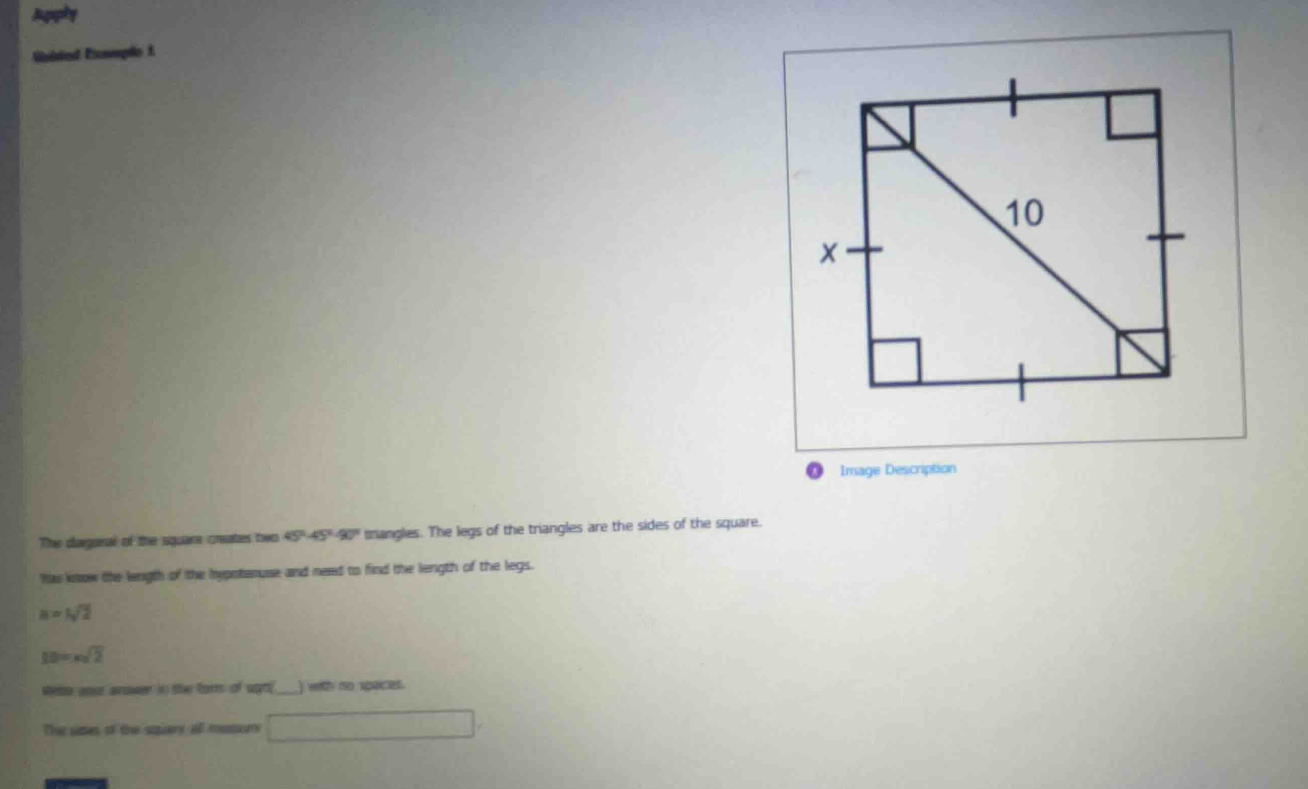 apply guided example 1 the diagonal of the square creates two \\(45^{\\…