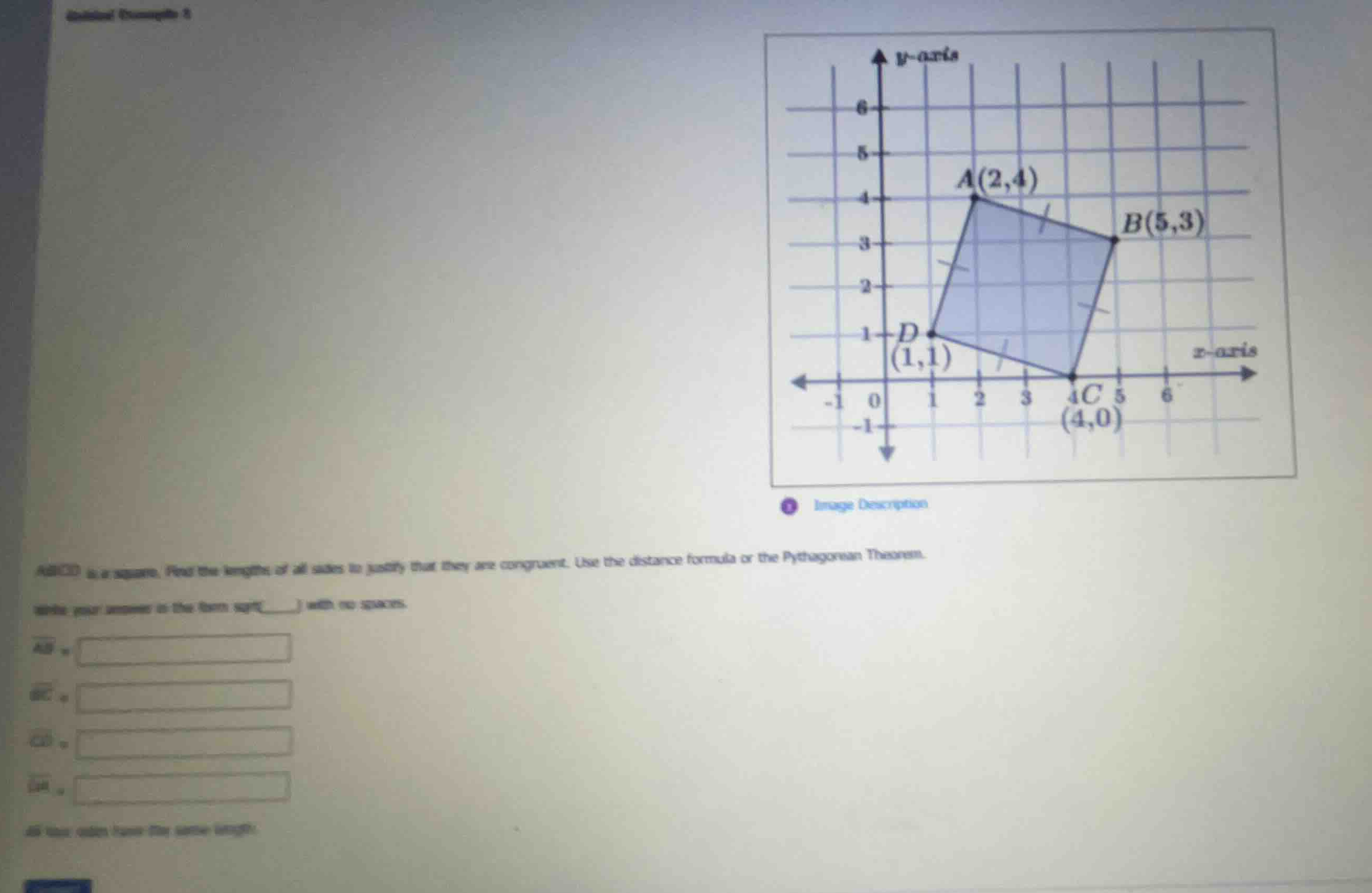 abcd is a square. find the lengths of all sides to justify that they ar…