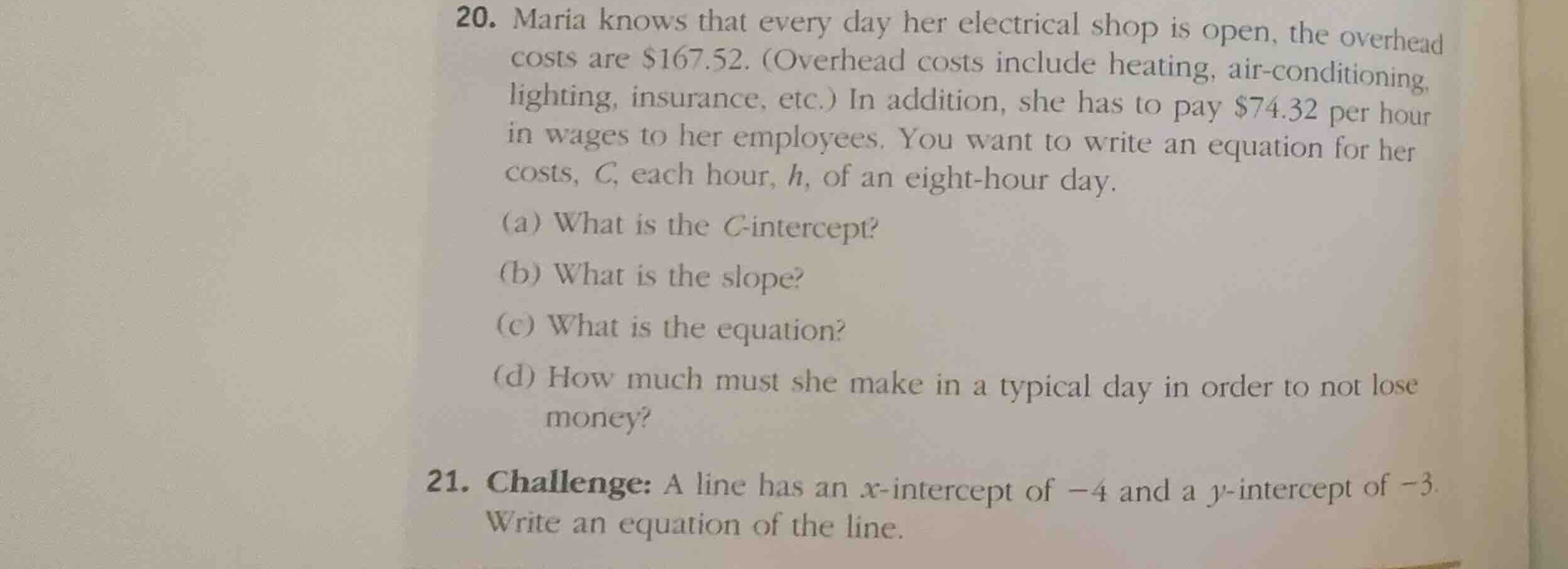 20. maria knows that every day her electrical shop is open, the overhea…