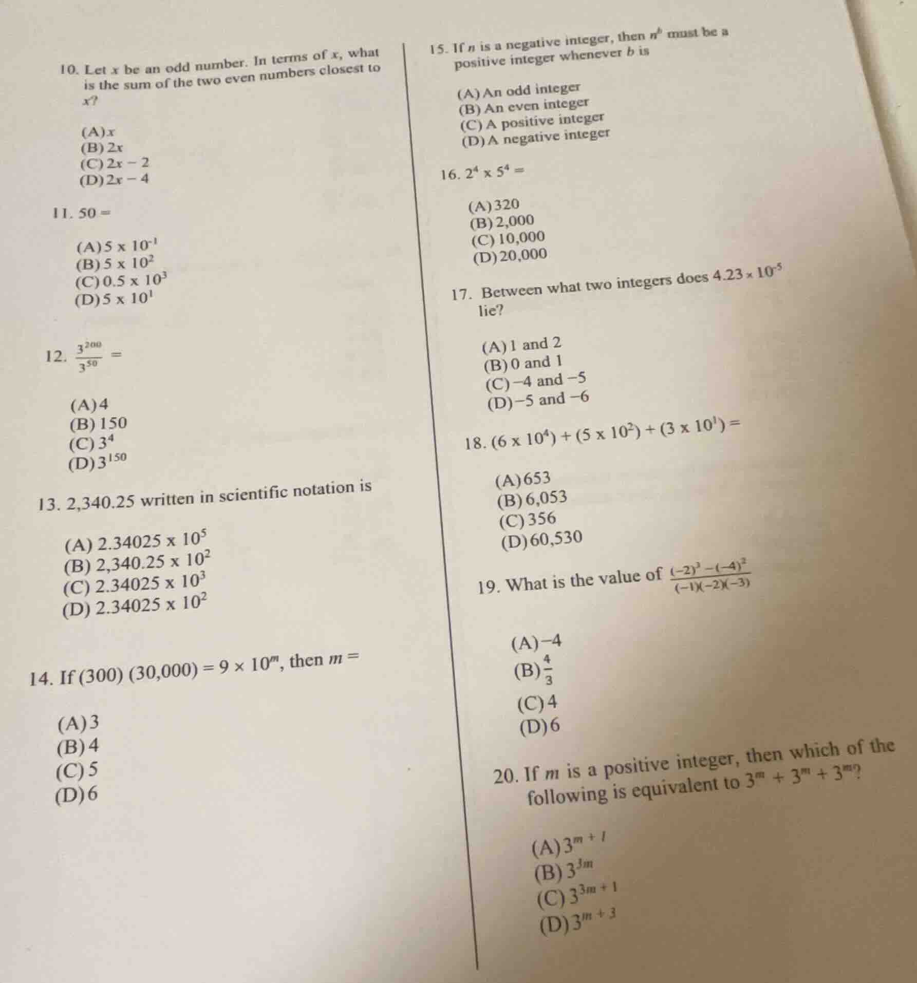 10. let (x) be an odd number. in terms of (x), what is the sum of the t…