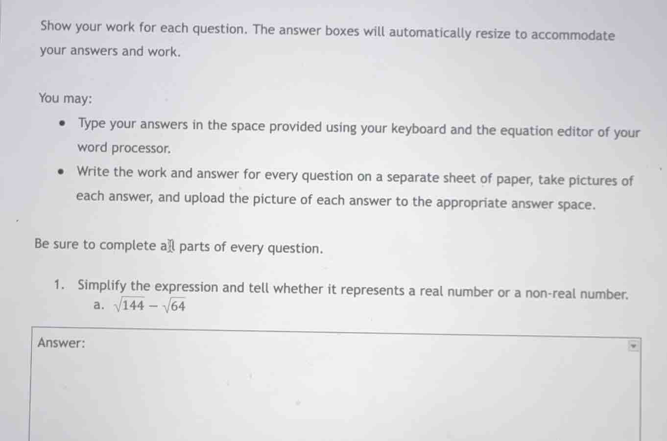 show your work for each question. the answer boxes will automatically r…