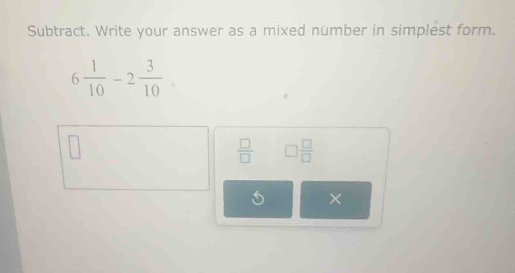 subtract. write your answer as a mixed number in simplest form. \\6\\fr…