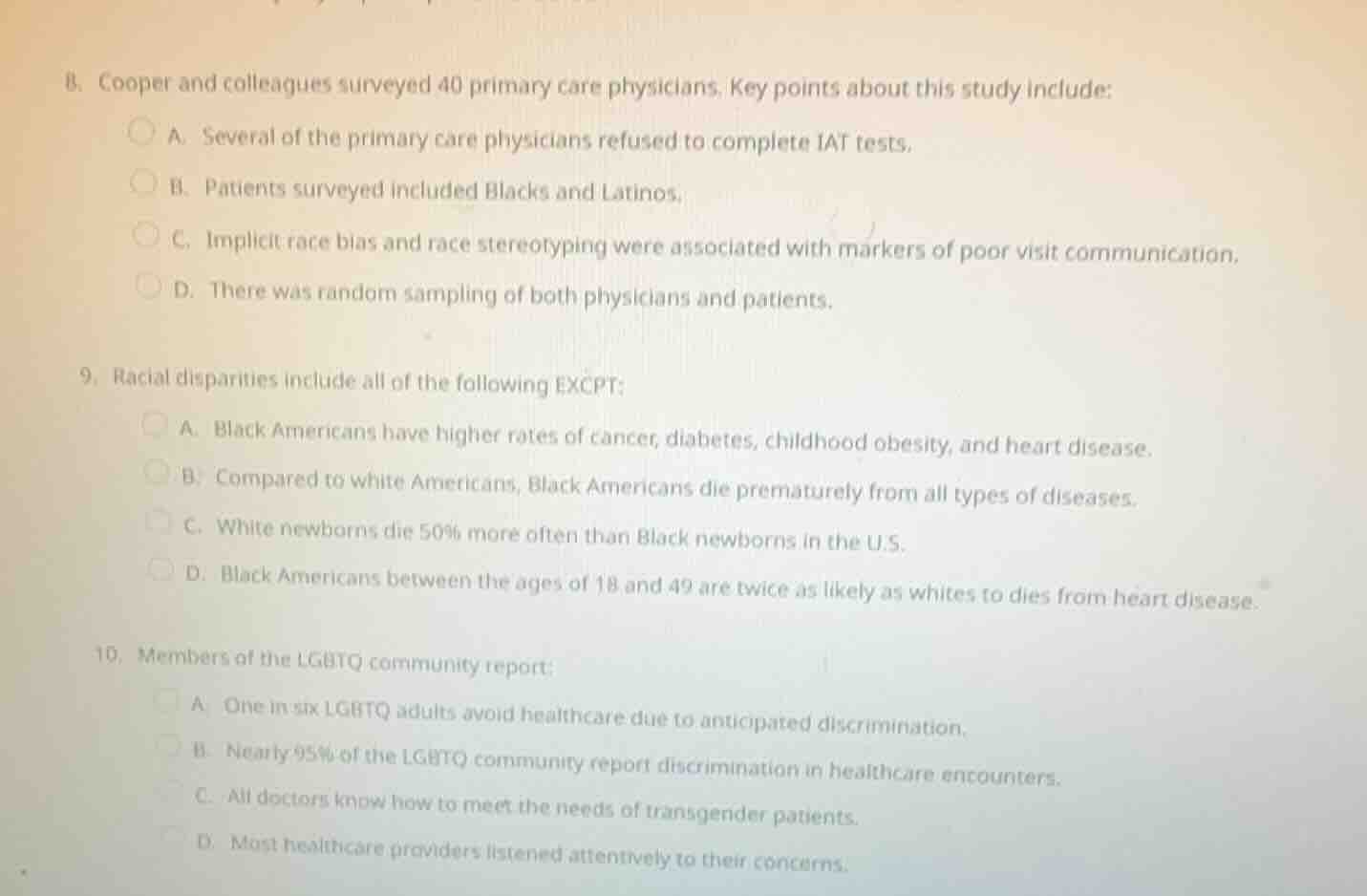 8. cooper and colleagues surveyed 40 primary care physicians. key point…