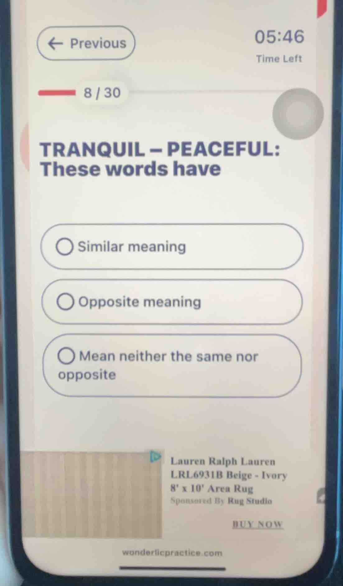 tranquil - peaceful: these words have - similar meaning - opposite mean…