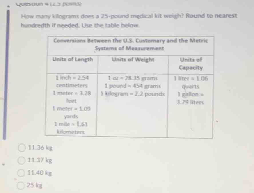 how many kilograms does a 25-pound medical kit weigh? round to nearest …