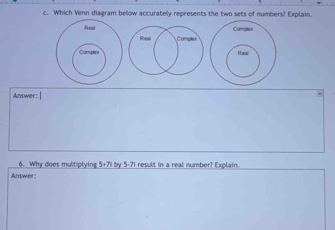 c. which venn diagram below accurately represents the two sets of numbe…