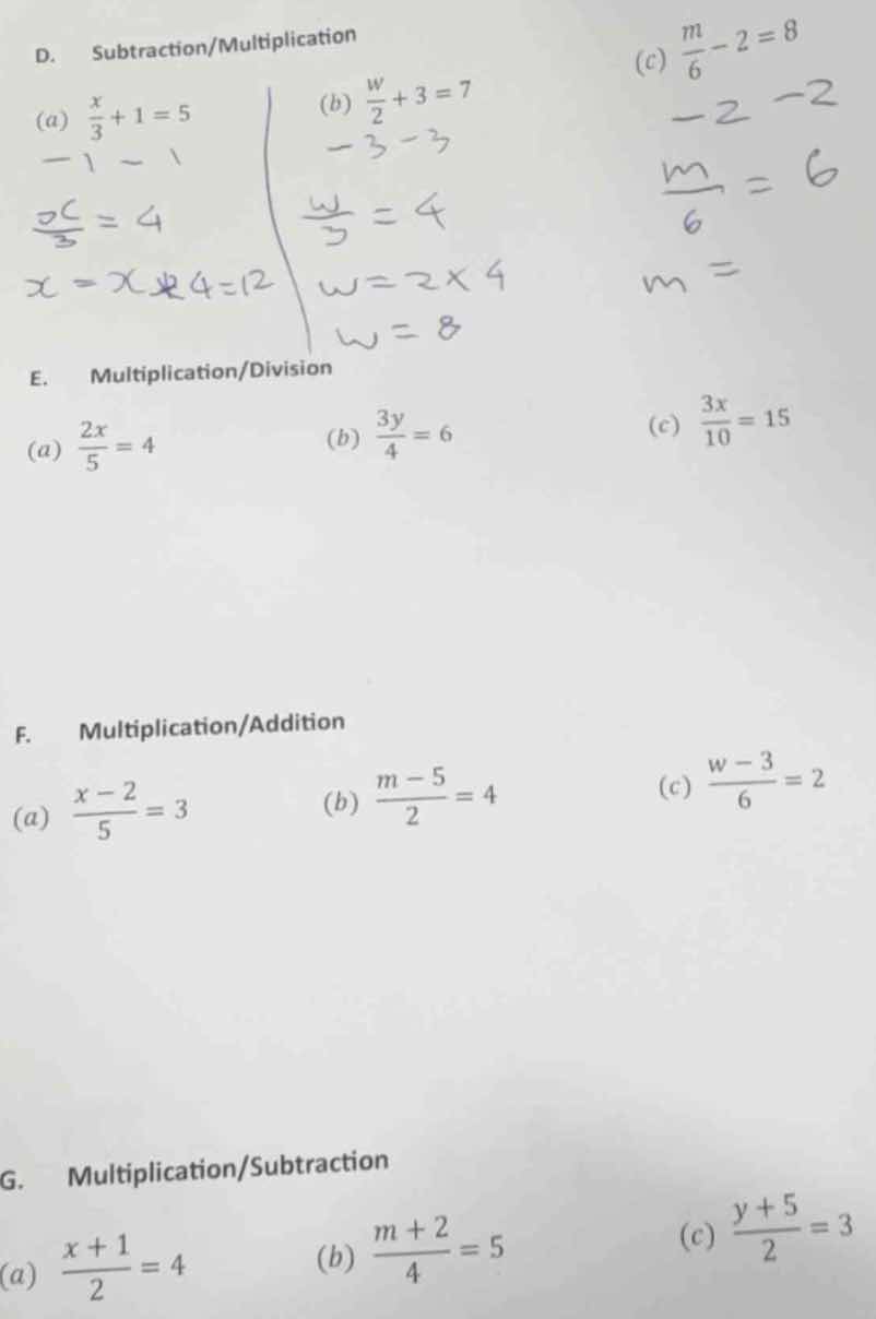 e. multiplication/division (a) \\(\\frac{2x}{5} = 4\\) (b) \\(\\frac{3y…