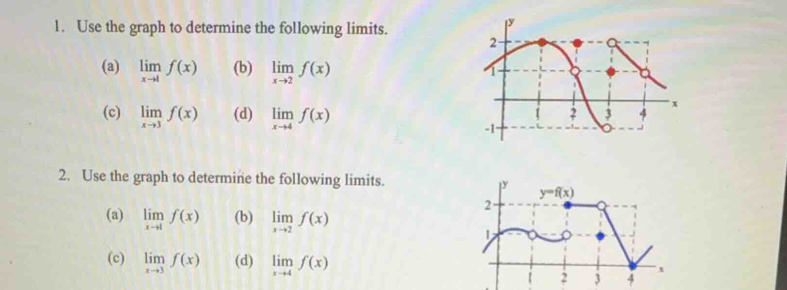 1. use the graph to determine the following limits. (a) \\(\\lim_{x \\t…