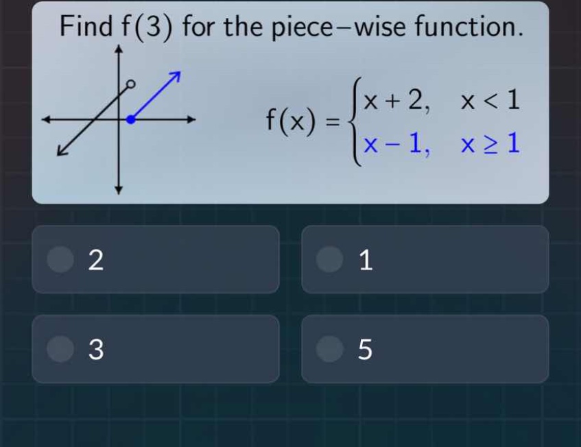 find \\(f(3)\\) for the piece-wise function. \\f(x) = \\begin{cases} x …